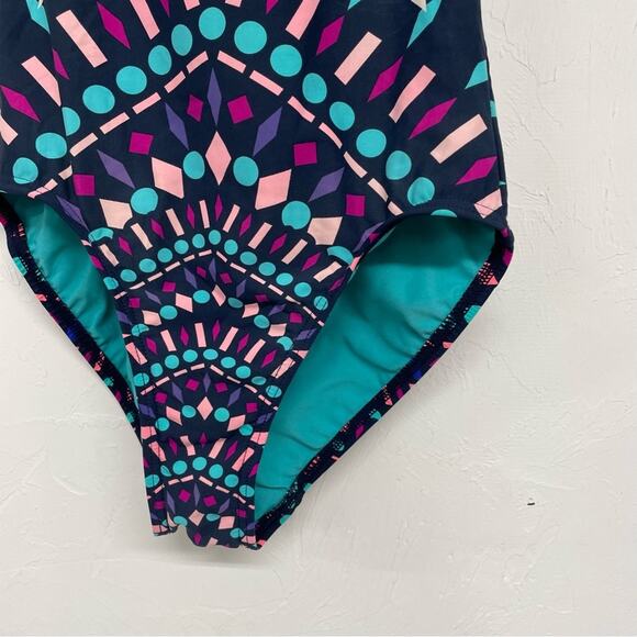 Title Nine Multicolor Printed One Piece Open Back Swimsuit Womens XS Colorful - Picture 7 of 8